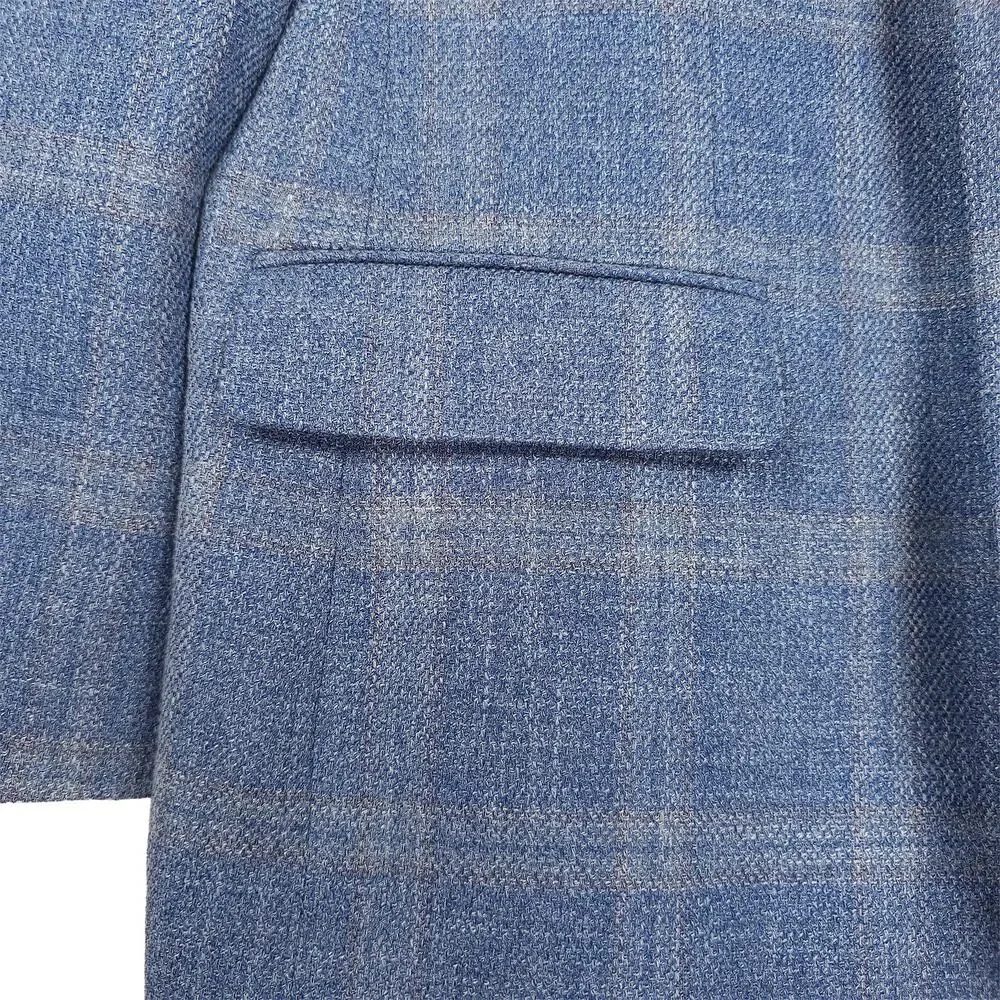 Tommy Hilfiger Mens Modern Fit Sport Coat 48R Light Blue Plaid Basketweave NWT